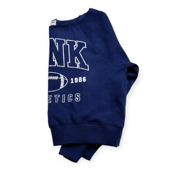VS PINK Noir Navy Blue Game Day Football Fleece Pullover Sweatshirt Small NEW - Picture 4 of 11